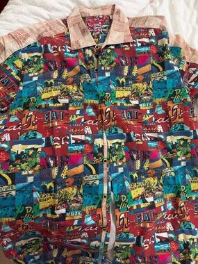 Robert Graham Multicolor Patchwork Collar Shirt with Red and Blue Accents